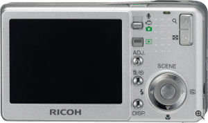 Ricoh's Caplio R4 digital camera. Courtesy of Ricoh, with modifications by Michael R. Tomkins. Click for a bigger picture!