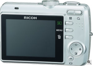 Ricoh's Caplio RR730 digital camera. Courtesy of Ricoh, with modifications by Michael R. Tomkins. Click for a bigger picture!