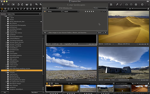 The Smart Albums feature in Capture One 6 automatically creates virtual collections matching specific criterion, using both Phase One-supplied presets, and user-created ones. Screenshot provided by Phase One A/S. Click for a bigger picture!