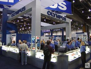A section of the Olympus booth. Copyright &copy; 2001, Michael R. Tomkins. All rights reserved. Click for a bigger picture!