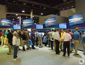 Crowds examine Sony's imaging products. Copyright &copy; 2001, Michael R. Tomkins. All rights reserved. Click for a bigger picture!