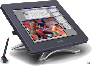 Wacom's Cintiq 18SX interactive pen display. Courtesy of Wacom, with modifications by Michael R. Tomkins. Click for a bigger picture!