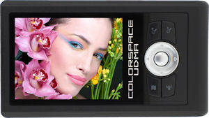 Sanho's HyperDrive COLORSPACE UDMA image storage device. Courtesy of Sanho, with modifications by Michael R. Tomkins. Click for a bigger picture!