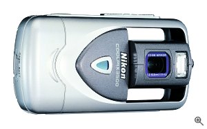 Nikon's Coolpix 3500 digital camera. Courtesy of Nikon, with modifications by Michael R. Tomkins. Click for a bigger picture!