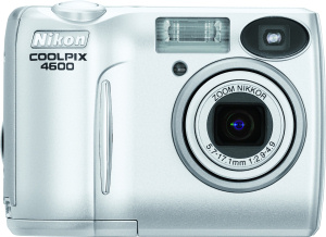 Nikon's Coolpix 4600 digital camera. Courtesy of Nikon, with modifications by Michael R. Tomkins. Click for a bigger picture!