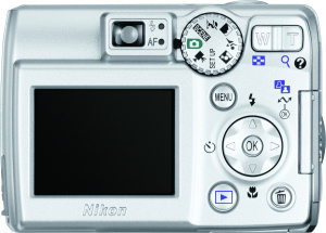 Nikon's Coolpix 4600 digital camera. Courtesy of Nikon, with modifications by Michael R. Tomkins. Click for a bigger picture!