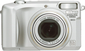 Nikon's Coolpix 4800 digital camera. Courtesy of Nikon, with modifications by Michael R. Tomkins. Click for a bigger picture!
