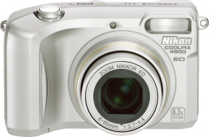 Nikon's Coolpix 4800 digital camera. Courtesy of Nikon, with modifications by Michael R. Tomkins. Click for a bigger picture!