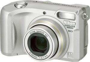 Nikon's Coolpix 4800 digital camera. Courtesy of Nikon, with modifications by Michael R. Tomkins. Click for a bigger picture!