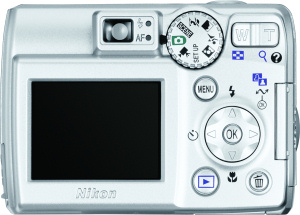 Nikon's Coolpix 5600 digital camera. Courtesy of Nikon, with modifications by Michael R. Tomkins. Click for a bigger picture!