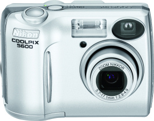 Nikon's Coolpix 5600 digital camera. Courtesy of Nikon, with modifications by Michael R. Tomkins. Click for a bigger picture!