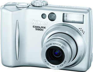 Nikon's Coolpix 5900 digital camera. Courtesy of Nikon, with modifications by Michael R. Tomkins. Click for a bigger picture!