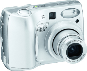 Nikon's Coolpix 7600 digital camera. Courtesy of Nikon, with modifications by Michael R. Tomkins. Click for a bigger picture!