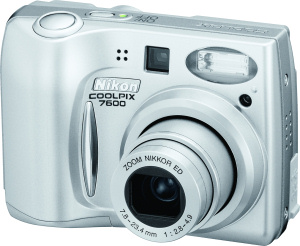 Nikon's Coolpix 7600 digital camera. Courtesy of Nikon, with modifications by Michael R. Tomkins. Click for a bigger picture!