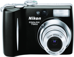 Nikon's Coolpix 7900 digital camera. Courtesy of Nikon, with modifications by Michael R. Tomkins. Click for a bigger picture!