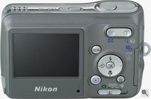 Nikon's Coolpix L2 digital camera. Courtesy of Nikon, with modifications by Michael R. Tomkins. Click for a bigger picture!