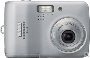 Nikon's Coolpix L3 digital camera. Courtesy of Nikon, with modifications by Michael R. Tomkins. Click for a bigger picture!