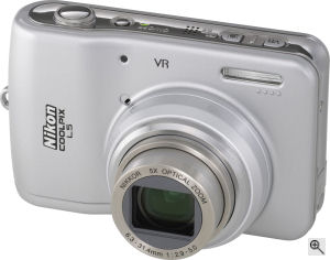 Nikon's Coolpix L5 digital camera. Courtesy of Nikon, with modifications by Michael R. Tomkins. Click for a bigger picture!