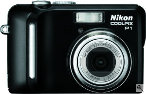 Nikon's Coolpix P1 digital camera. Courtesy of Nikon, with modifications by Michael R. Tomkins. Click for a bigger picture!
