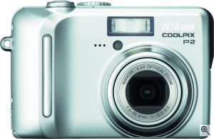 Nikon's Coolpix P2 digital camera. Courtesy of Nikon, with modifications by Michael R. Tomkins. Click for a bigger picture!