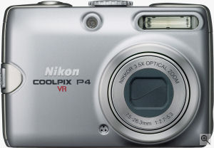Nikon's Coolpix P4 digital camera. Courtesy of Nikon, with modifications by Michael R. Tomkins. Click for a bigger picture!