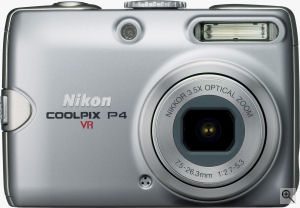 Nikon's Coolpix P4 digital camera. Courtesy of Nikon, with modifications by Michael R. Tomkins. Click for a bigger picture!