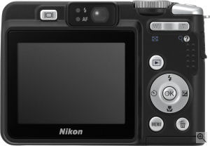 Nikon's Coolpix P50 digital camera. Courtesy of Nikon, with modifications by Michael R. Tomkins. Click for a bigger picture!