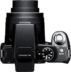 Nikon's Coolpix P80 digital camera. Courtesy of Nikon, with modifications by Michael R. Tomkins. Click for a bigger picture!
