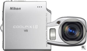 Nikon's Coolpix S10 digital camera. Courtesy of Nikon, with modifications by Michael R. Tomkins. Click for a bigger picture!
