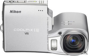 Nikon's Coolpix S10 digital camera. Courtesy of Nikon, with modifications by Michael R. Tomkins. Click for a bigger picture!