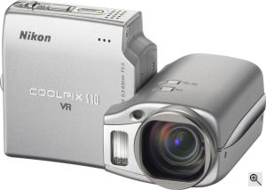 Nikon's Coolpix S10 digital camera. Courtesy of Nikon, with modifications by Michael R. Tomkins. Click for a bigger picture!