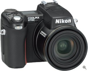 Nikon's Coolpix 8700 digital camera. Courtesy of Nikon, with modifications by Michael R. Tomkins. Click for a bigger picture!