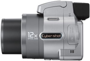 Sony's Cyber-shot DSC-H1 digital camera. Courtesy of Sony, with modifications by Michael R. Tomkins. Click for a bigger picture!