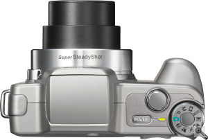 Sony's Cyber-shot DSC-H3 digital camera. Courtesy of Sony, with modifications by Michael R. Tomkins. Click for a bigger picture!