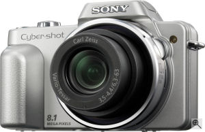 Sony's Cyber-shot DSC-H3 digital camera. Courtesy of Sony, with modifications by Michael R. Tomkins. Click for a bigger picture!