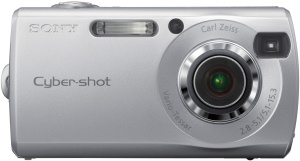 Sony's Cyber-shot DSC-S40 digital camera. Courtesy of Sony, with modifications by Michael R. Tomkins. Click for a bigger picture!