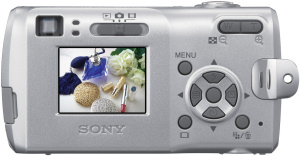 Sony's Cyber-shot DSC-S40 digital camera. Courtesy of Sony, with modifications by Michael R. Tomkins. Click for a bigger picture!
