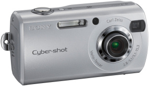 Sony's Cyber-shot DSC-S40 digital camera. Courtesy of Sony, with modifications by Michael R. Tomkins. Click for a bigger picture!