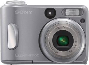 Sony's Cyber-shot DSC-S60 digital camera. Courtesy of Sony, with modifications by Michael R. Tomkins. Click for a bigger picture!
