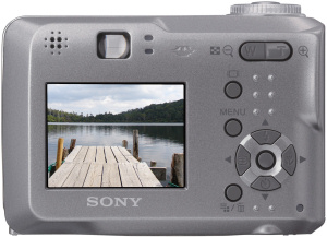 Sony's Cyber-shot DSC-S60 digital camera. Courtesy of Sony, with modifications by Michael R. Tomkins. Click for a bigger picture!