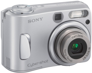 Sony's Cyber-shot DSC-S90 digital camera. Courtesy of Sony, with modifications by Michael R. Tomkins. Click for a bigger picture!