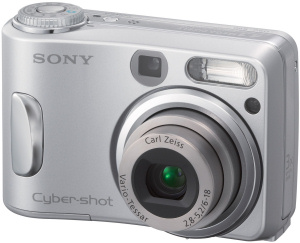 Sony's Cyber-shot DSC-S90 digital camera. Courtesy of Sony, with modifications by Michael R. Tomkins. Click for a bigger picture!