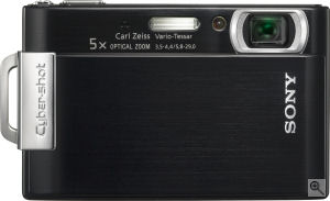 Sony's Cyber-shot DSC-T200 digital camera. Courtesy of Sony, with modifications by Michael R. Tomkins. Click for a bigger picture!