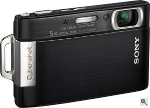 Sony's Cyber-shot DSC-T200 digital camera. Courtesy of Sony, with modifications by Michael R. Tomkins. Click for a bigger picture!