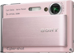 Sony's Cyber-shot DSC-T70 digital camera. Courtesy of Sony, with modifications by Michael R. Tomkins. Click for a bigger picture!