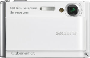 Sony's Cyber-shot DSC-T70 digital camera. Courtesy of Sony, with modifications by Michael R. Tomkins. Click for a bigger picture!