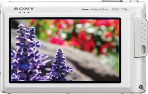 Sony's Cyber-shot DSC-T70 digital camera. Courtesy of Sony, with modifications by Michael R. Tomkins. Click for a bigger picture!