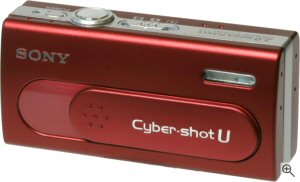 Sony Cyber-shot DSC-U40 digital camera. Courtesy of Sony, with modifications by Michael R. Tomkins. Click for a bigger picture!
