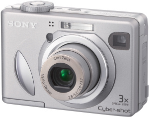 Sony's Cyber-shot DSC-W5 digital camera. Courtesy of Sony, with modifications by Michael R. Tomkins. Click for a bigger picture!