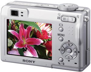 Sony's Cyber-shot DSC-W7 digital camera. Courtesy of Sony, with modifications by Michael R. Tomkins. Click for a bigger picture!